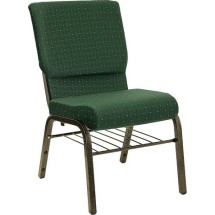 Flash Furniture XU-CH-60096-GN-BAS-GG Hercules Series 18.5&quot; Green Patterned Fabric Church Chair with Book Basket and Gold Vein Frame