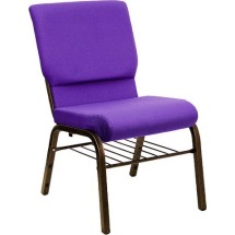 Flash Furniture XU-CH-60096-PU-BAS-GG Hercules Series 18.5" Purple Fabric Church Chair with Book Basket and Gold Vein Frame