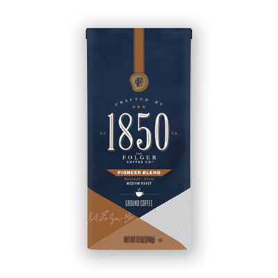 1850 Coffee, Pioneer Blend, Medium Roast, Ground, 12 oz. Bag, 6/Carton