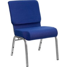 Flash Furniture FD-CH0221-4-SV-NB24-GG HERCULES Series 21" Extra Wide Navy Blue Fabric Church Chair with Silver Vein Frame