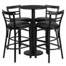 Flash Furniture RSRB1033-GG 24&quot; Round Black Laminate Table Set with 4 Ladder Back Bar Stools, Black Vinyl Seat
