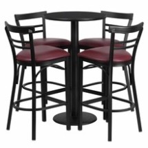 Flash Furniture RSRB1037-GG 24&quot; Round Black Laminate Table Set with 4 Ladder Back Metal Bar Stools, Burgundy Vinyl Seat