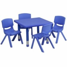 Flash Furniture YU-YCX-0023-2-SQR-TBL-BLUE-E-GG 24" Square Adjustable Blue Plastic Activity Table Set with 4 School Stack Chairs