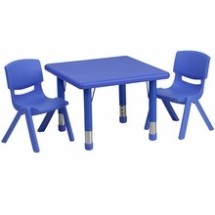 Flash Furniture YU-YCX-0023-2-SQR-TBL-BLUE-R-GG 24" Square Adjustable Blue Plastic Activity Table Set with 2 School Stack Chairs