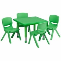 Flash Furniture YU-YCX-0023-2-SQR-TBL-GREEN-E-GG 24&quot; Square Adjustable Green Plastic Activity Table Set with 4 School Stack Chairs