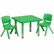 Flash Furniture YU-YCX-0023-2-SQR-TBL-GREEN-R-GG 24&quot; Square Adjustable Green Plastic Activity Table Set with 2 School Stack Chairs