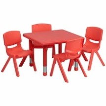 Flash Furniture YU-YCX-0023-2-SQR-TBL-RED-E-GG 24&quot; Square Adjustable Red Plastic Activity Table Set with 4 School Stack Chairs