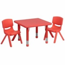 Flash Furniture YU-YCX-0023-2-SQR-TBL-RED-R-GG 24&quot; Square Adjustable Red Plastic Activity Table Set with 2 School Stack Chairs