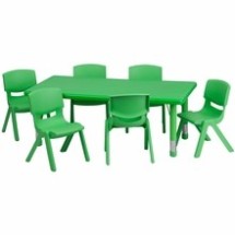 Flash Furniture YU-YCX-0013-2-RECT-TBL-GREEN-E-GG 24&quot;W x 48&quot;L Adjustable Rectangular Green Plastic Activity Table Set with 6 School Stack Chairs