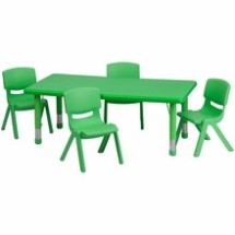 Flash Furniture YU-YCX-0013-2-RECT-TBL-GREEN-R-GG 24&quot;W x 48&quot;L Adjustable Rectangular Green Plastic Activity Table Set with 4 School Stack Chairs