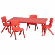 Flash Furniture YU-YCX-0013-2-RECT-TBL-RED-R-GG 24&quot;W x 48&quot;L Adjustable Rectangular Red Plastic Activity Table Set with 4 School Stack Chairs