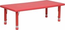 Flash Furniture YU-YCX-001-2-RECT-TBL-RED-GG 24"W x 48"L Height Adjustable Rectangular Red Plastic Activity Table
