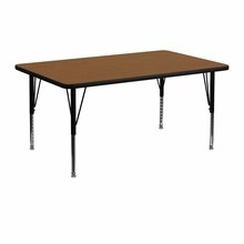 Flash Furniture XU-A2448-REC-OAK-H-P-GG 24"W x 48"L Rectangular Activity Table with 1.25" Thick High Pressure Oak Laminate Top and Height Adjustable Preschool Legs