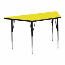 Flash Furniture XU-A2448-TRAP-YEL-H-A-GG 24"W x 48"L Trapezoid Activity Table with 1.25" Thick High Pressure Yellow Laminate Top and Standard Height Adjustable Legs
