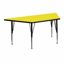 Flash Furniture XU-A2448-TRAP-YEL-H-P-GG 24"W x 48"L Trapezoid Activity Table with 1.25" Thick High Pressure Yellow Laminate Top and Height Adjustable Preschool Legs
