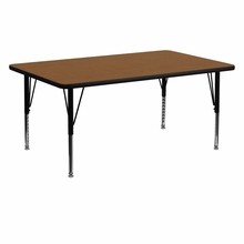 Flash Furniture XU-A2460-REC-OAK-H-P-GG 24"W x 60"L Rectangular Activity Table with 1.25" Thick High Pressure Oak Laminate Top and Height Adjustable Preschool Legs