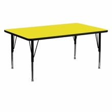 Flash Furniture XU-A2460-REC-YEL-H-P-GG 24"W x 60"L Rectangular Activity Table with 1.25" Thick High Pressure Yellow Laminate Top and Height Adjustable Preschool Legs
