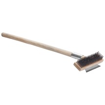 Winco BR-27 Pizza Oven Scraper/Brush with Wood Handle 27&quot;