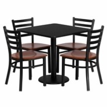 Flash Furniture MD-0003-GG 30" Square Black Laminate Table Set with 4 Ladder Back Metal Chairs, Cherry Wood Seat