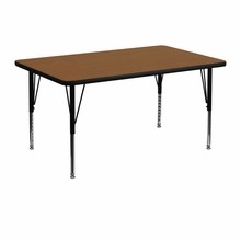 Flash Furniture XU-A3048-REC-OAK-H-P-GG 30"W x 48"L Rectangular Activity Table with 1.25" Thick High Pressure Oak Laminate Top and Height Adjustable Preschool Legs