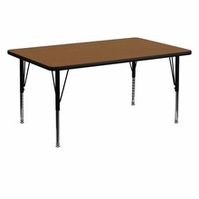 Flash Furniture XU-A3060-REC-OAK-H-P-GG 30"W x 60"L Rectangular Activity Table with 1.25" Thick High Pressure Oak Laminate Top and Height Adjustable Preschool Legs