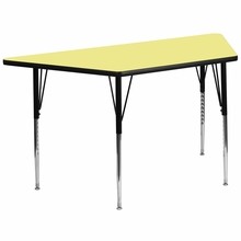 Flash Furniture XU-A3060-TRAP-YEL-T-A-GG 30"W x 60"L Trapezoid Activity Table with Yellow Thermal Fused Laminate Top and Standard Height Adjustable Legs