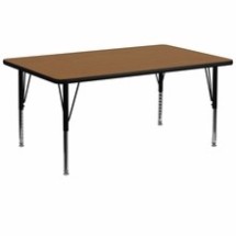 Flash Furniture XU-A3072-REC-OAK-T-P-GG 30&quot;W x 72&quot;L Rectangular Activity Table with Oak Thermal Fused Laminate Top and Height Adjustable Preschool Legs