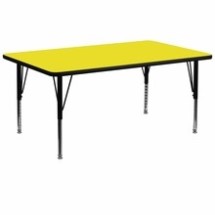 Flash Furniture XU-A3072-REC-YEL-H-P-GG 30&quot;W x 72&quot;L Rectangular Activity Table with 1.25&quot; Thick High Pressure Yellow Laminate Top and Height Adjustable Preschool Legs