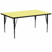 Flash Furniture XU-A3072-REC-YEL-T-P-GG 30&quot;W x 72&quot;L Rectangular Activity Table with Yellow Thermal Fused Laminate Top and Height Adjustable Preschool Legs