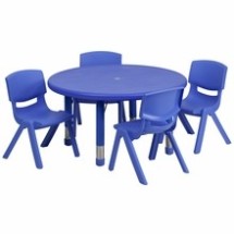 Flash Furniture YU-YCX-0073-2-ROUND-TBL-BLUE-E-GG 33&quot; Round Adjustable Blue Plastic Activity Table Set with 4 School Stack Chairs