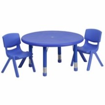 Flash Furniture YU-YCX-0073-2-ROUND-TBL-BLUE-R-GG 33&quot; Round Adjustable Blue Plastic Activity Table Set with 2 School Stack Chairs