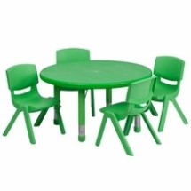Flash Furniture YU-YCX-0073-2-ROUND-TBL-GREEN-E-GG 33&quot; Round Adjustable Green Plastic Activity Table Set with 4 School Stack Chairs