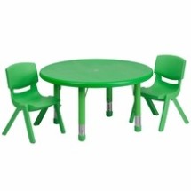 Flash Furniture YU-YCX-0073-2-ROUND-TBL-GREEN-R-GG 33&quot; Round Adjustable Green Plastic Activity Table Set with 2 School Stack Chairs