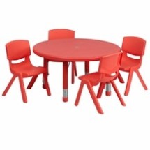 Flash Furniture YU-YCX-0073-2-ROUND-TBL-RED-E-GG 33&quot; Round Adjustable Red Plastic Activity Table Set with 4 School Stack Chairs