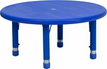 Flash Furniture YU-YCX-007-2-ROUND-TBL-BLUE-GG 33" Round Height Adjustable Blue Plastic Activity Table