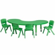 Flash Furniture YU-YCX-0043-2-MOON-TBL-GREEN-E-GG 35&quot;W x 65&quot;L Adjustable Half-Moon Green Plastic Activity Table Set with 4 School Stack Chairs