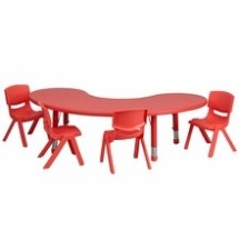Flash Furniture YU-YCX-0043-2-MOON-TBL-RED-E-GG 35&quot;W x 65&quot;L Adjustable Half-Moon Red Plastic Activity Table Set with 4 School Stack Chairs