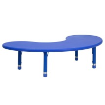 Flash Furniture YU-YCX-004-2-MOON-TBL-BLUE-GG 35"W x 65"L Height Adjustable Half-Moon Blue Plastic Activity Table