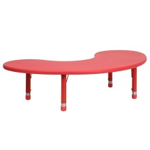 Flash Furniture YU-YCX-004-2-MOON-TBL-RED-GG 35"W x 65"L Height Adjustable Half-Moon Red Plastic Activity Table