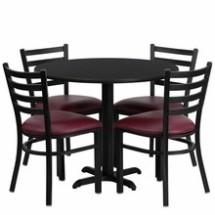 Flash Furniture HDBF1005-GG 36&quot; Round Black Laminate Table Set with 4 Ladder Back Metal Chairs, Burgundy Vinyl Seat