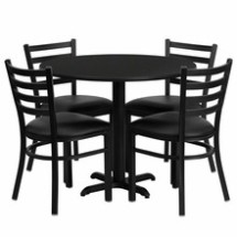 Flash Furniture HDBF1029-GG 36&quot; Round Black Laminate Table Set with 4 Ladder Back Metal Chairs Black Vinyl Seat