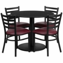 Flash Furniture RSRB1005-GG 36&quot; Round Black Laminate Table Set with 4 Ladder Back Metal Chairs, Burgundy Vinyl Seat