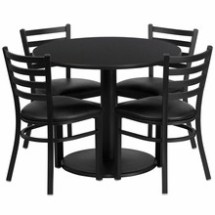 Flash Furniture RSRB1029-GG 36" Round Black Laminate Table Set with 4 Ladder Back Metal Chairs, Black Vinyl Seat