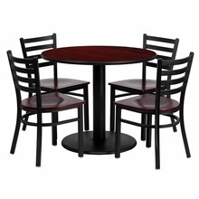 Flash Furniture MD-0004-GG 36" Round Mahogany Laminate Table Set with 4 Ladder Back Metal Chairs, Mahogany Wood Seat