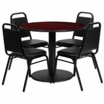 Flash Furniture RSRB1002-GG 36&quot; Round Mahogany Laminate Table Set with 4 Black Trapezoidal Back Banquet Chairs