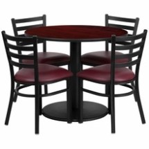 Flash Furniture RSRB1006-GG 36&quot; Round Mahogany Laminate Table Set with 4 Ladder Back Metal Chairs, Burgundy Vinyl Seat