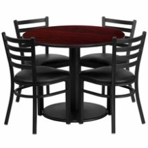 Flash Furniture RSRB1030-GG 36" Round Mahogany Laminate Table Set with 4 Ladder Back Metal Chairs, Black Vinyl Seat