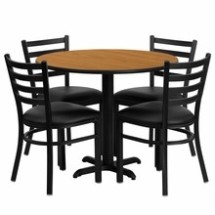 Flash Furniture HDBF1031-GG 36&quot; Round Natural Laminate Table Set with 4 Ladder Back Metal Chairs Black Vinyl Seat