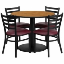 Flash Furniture RSRB1007-GG 36&quot; Round Natural Laminate Table Set with 4 Ladder Back Metal Chairs, Burgundy Vinyl Seat