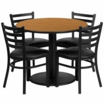 Flash Furniture RSRB1031-GG 36&quot; Round Natural Laminate Table Set with 4 Ladder Back Metal Chairs, Black Vinyl Seat